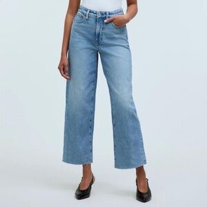 Madewell Slim Wide-Leg Crop Jeans Blue Raw Hem Size 23